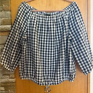 NYC Black and White Gingham Blouse 3/4 Sleeves